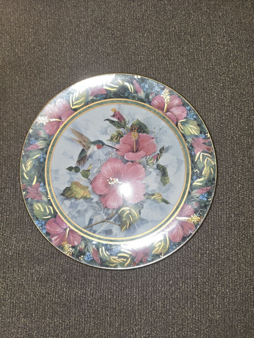 Decorative Floral Hummingbird Dinner Plate - Pink